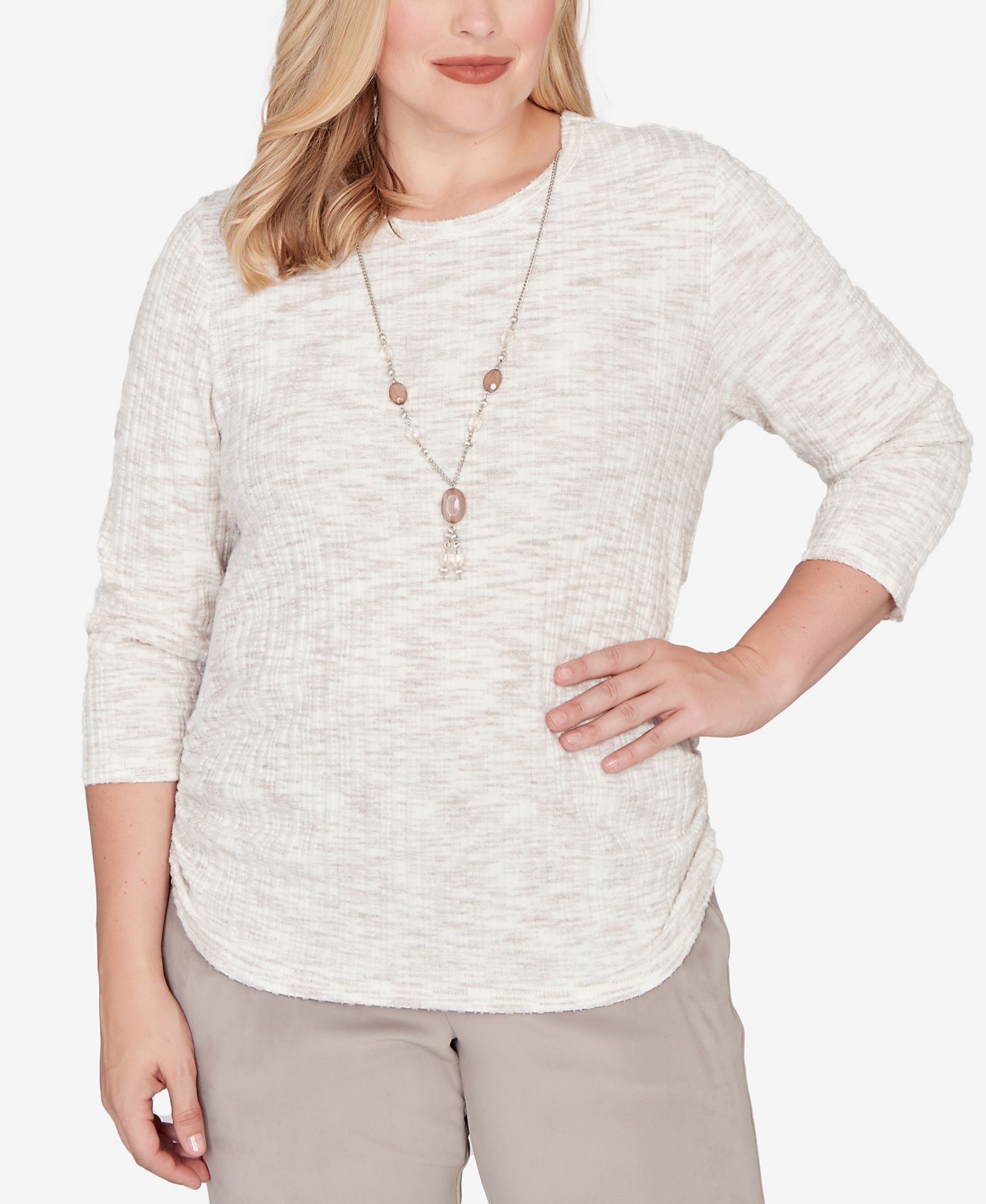 Alfred Dunner Calm Luxe Space Dye Knit Top with Necklace