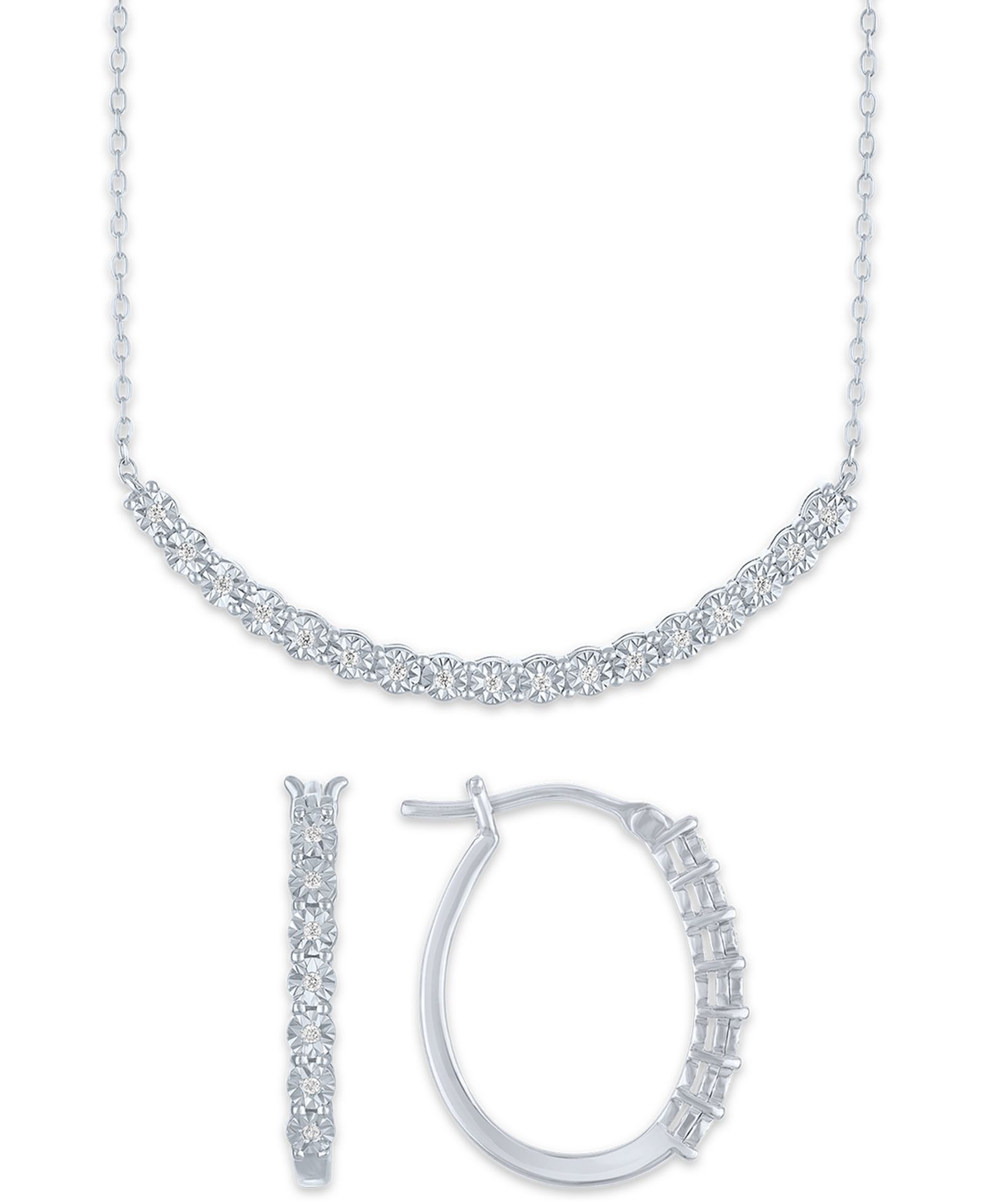 Macy's 2-Pc. Diamond Necklace and Earrings Set (1/6 ct. t.w.) in Sterling Silver