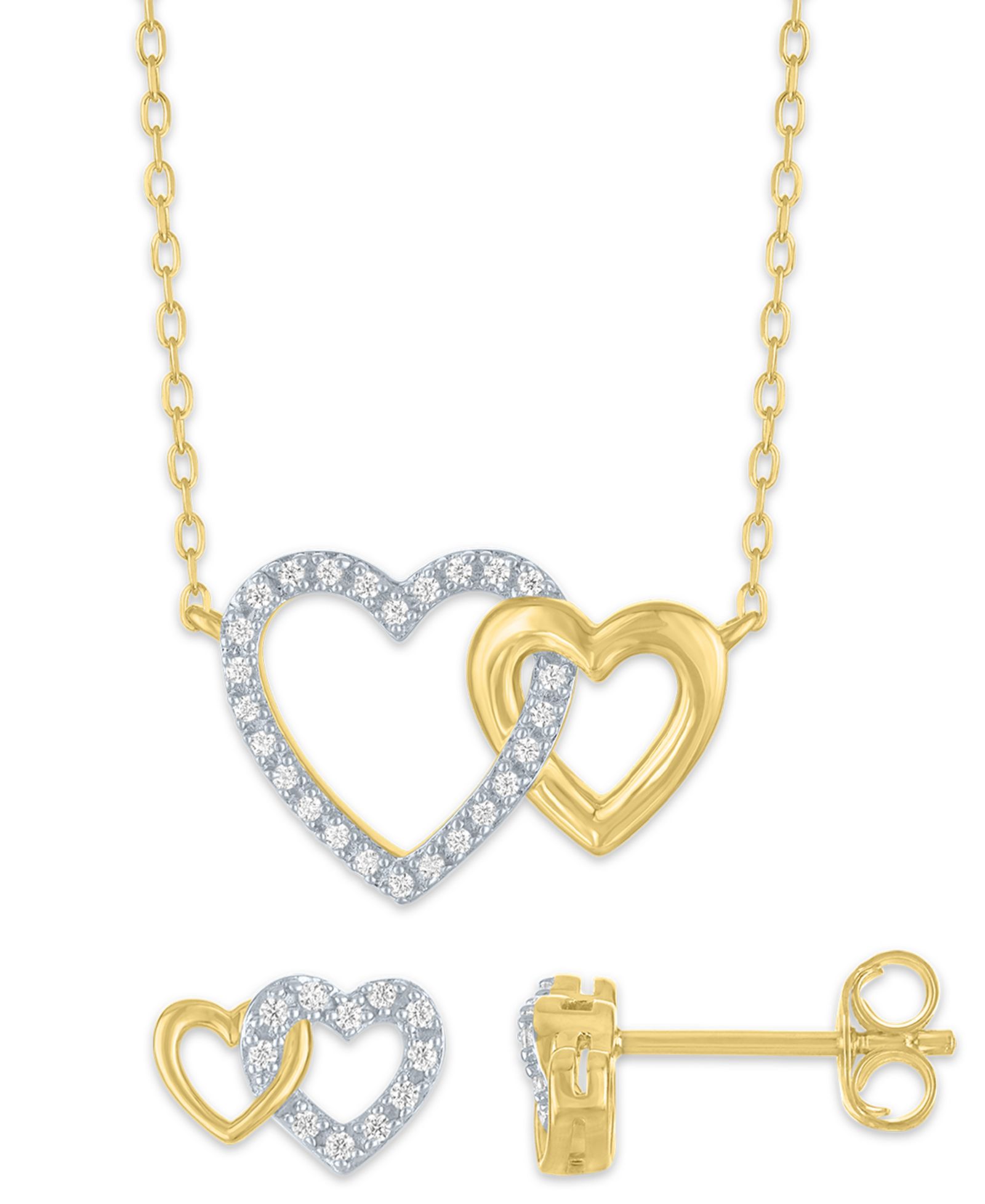 Macy's 2-Pc. Diamond Pendant Necklace and Earrings Set (1/6 ct. t.w.) in 14k Yellow Gold Over Sterling Silver