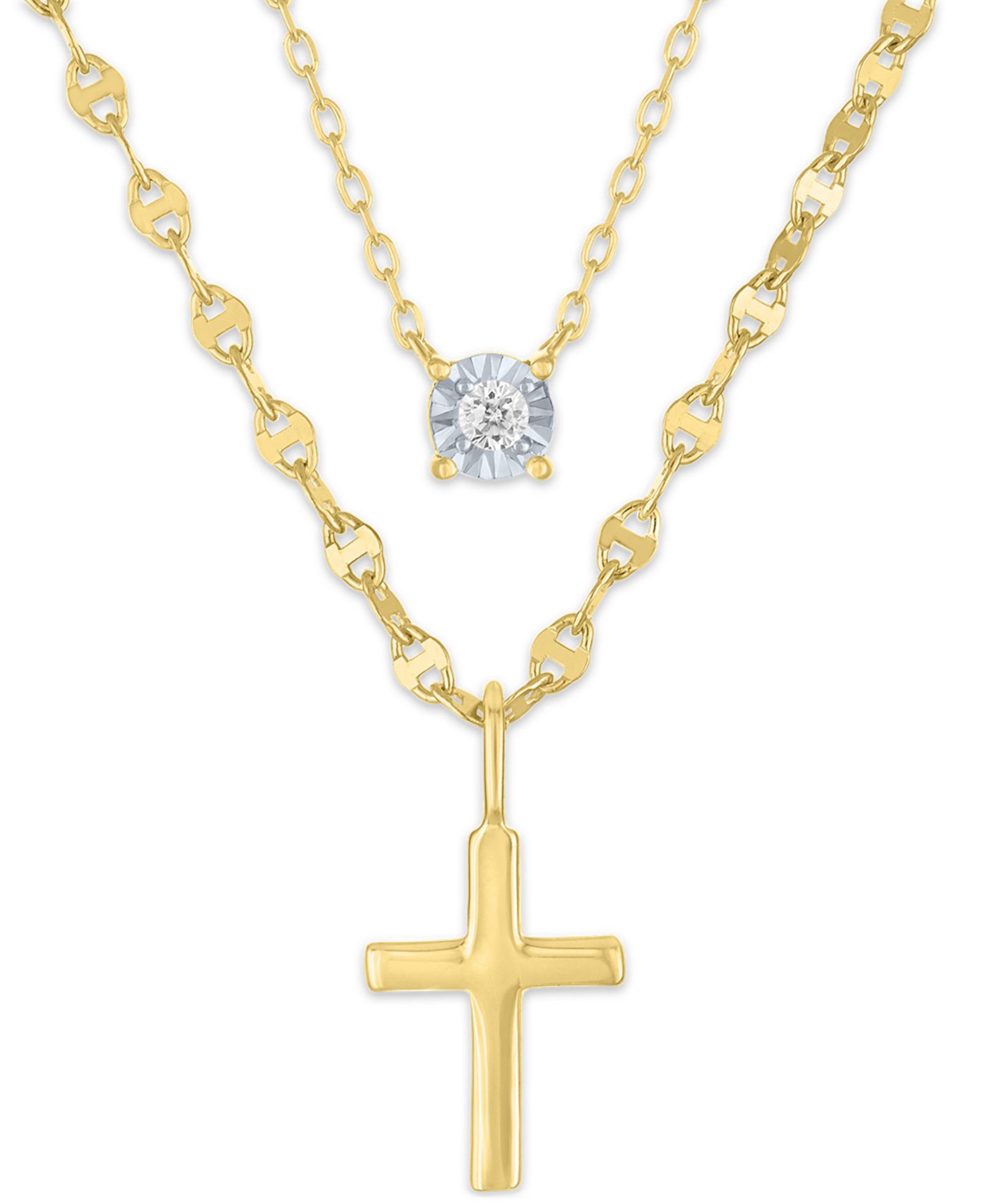 Macy's 2-Pc. Diamond Necklace Set (1/20 ct. t.w.) in 14K Yellow Gold Over Sterling Silver