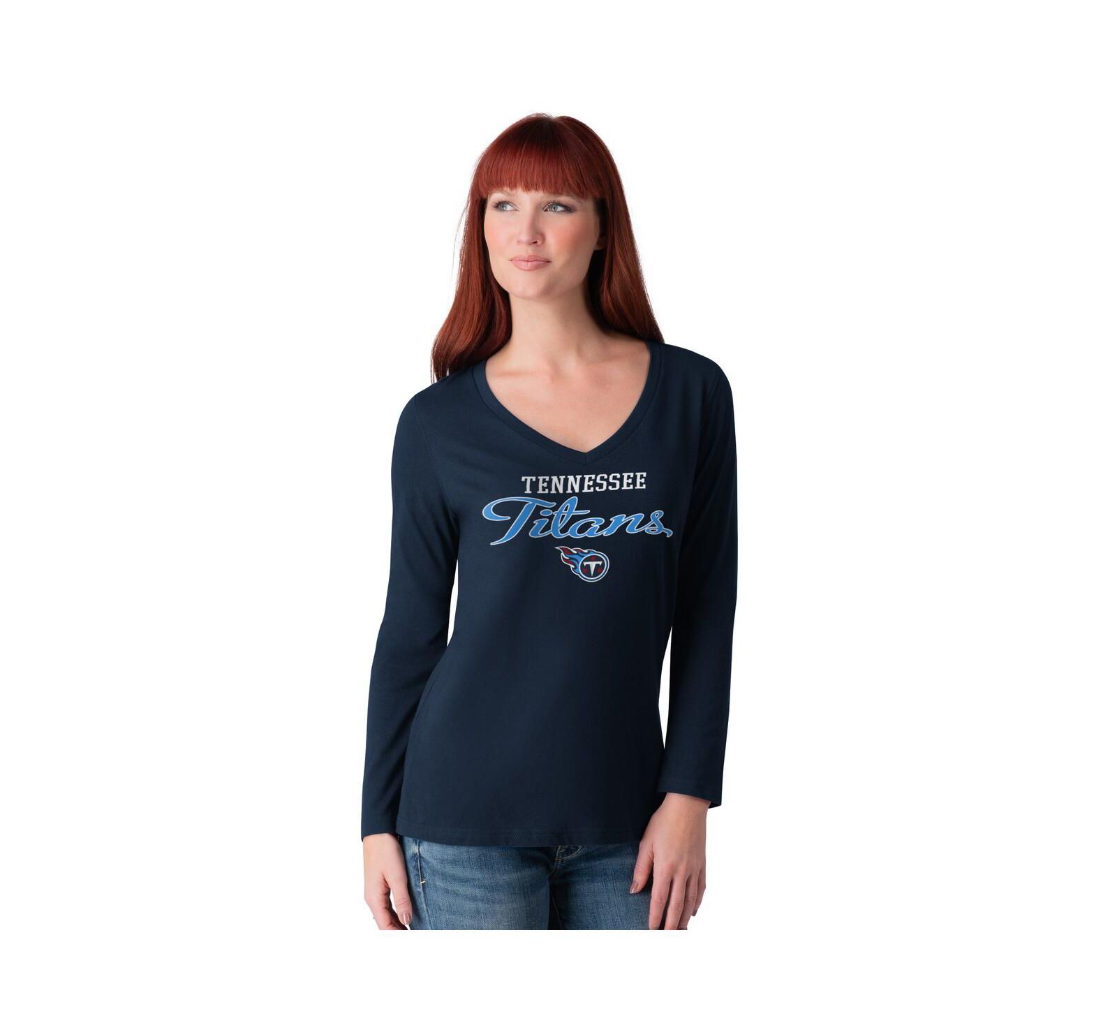 Женская футболка G-III 4Her by Carl Banks Navy Tennessee Titans Post Season Long Sleeve V-Neck