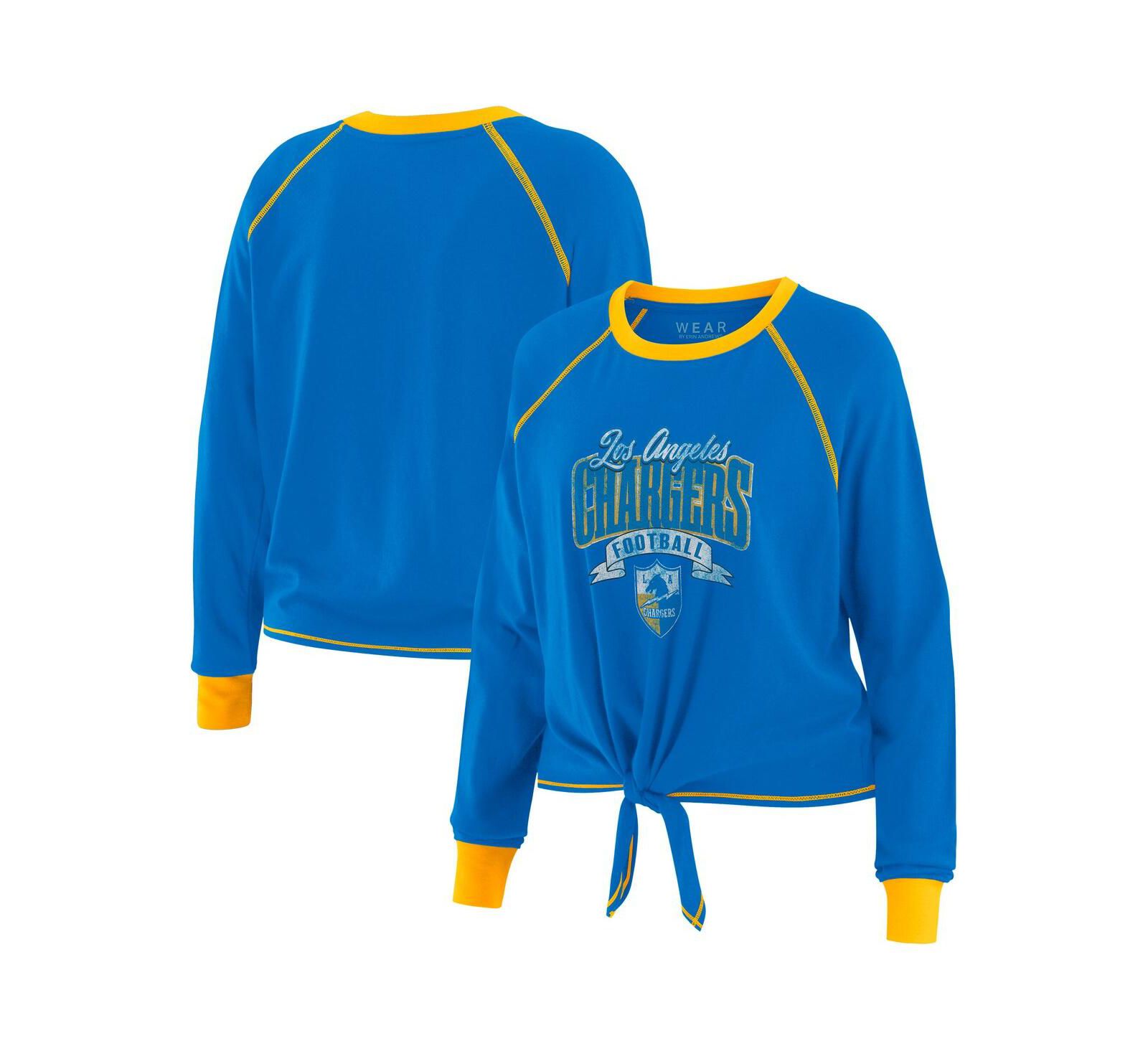 WEAR by Erin Andrews Женский топ с завязками и длинным рукавом, Powder Blue/Yellow Los Angeles Chargers