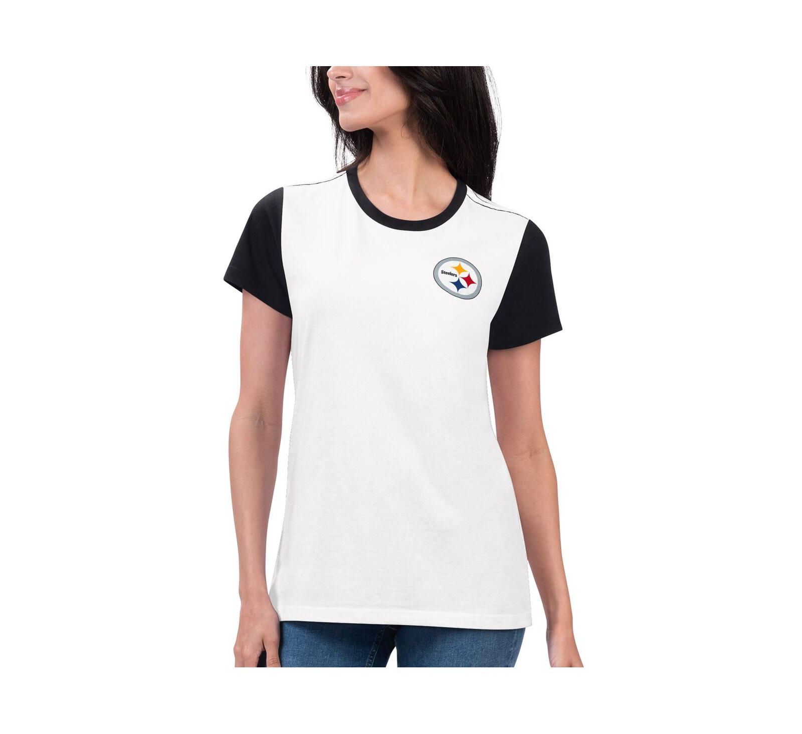 G-III 4Her by Carl Banks Women's White/Black Pittsburgh Steelers Fashion Illustration T-Shirt