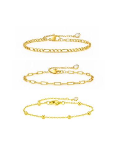 Adriana 3-Piece Stackable Bracelet Trio Set, Beaded, Figaro, Paperclip Link