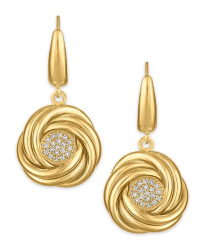 Macy's Diamond Love Knot Leverback Earrings (1/5 ct. t.w.) in 14k Gold over Sterling Silver