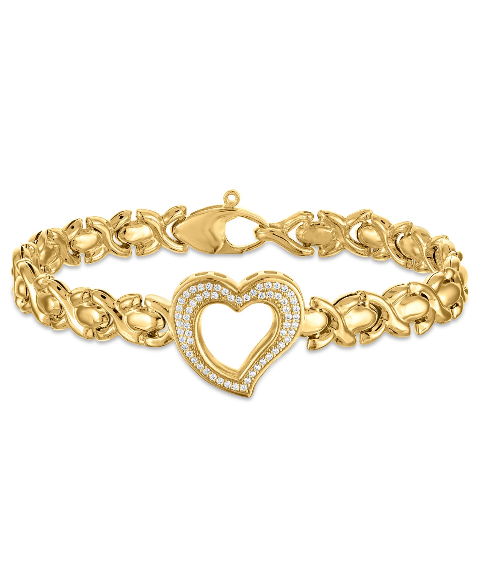 Браслет Macy's Diamond Open Heart XO Link в 14k золоте поверх Sterling Silver