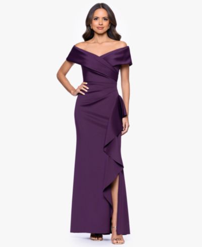Женское длинное платье XSCAPE Petite Sweetheart Neck Side Ruffle Off-The-Shoulder