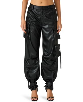 Steve Madden Women's Vegan Leather Duo Faux Leather Baggy Fit Duo Pants