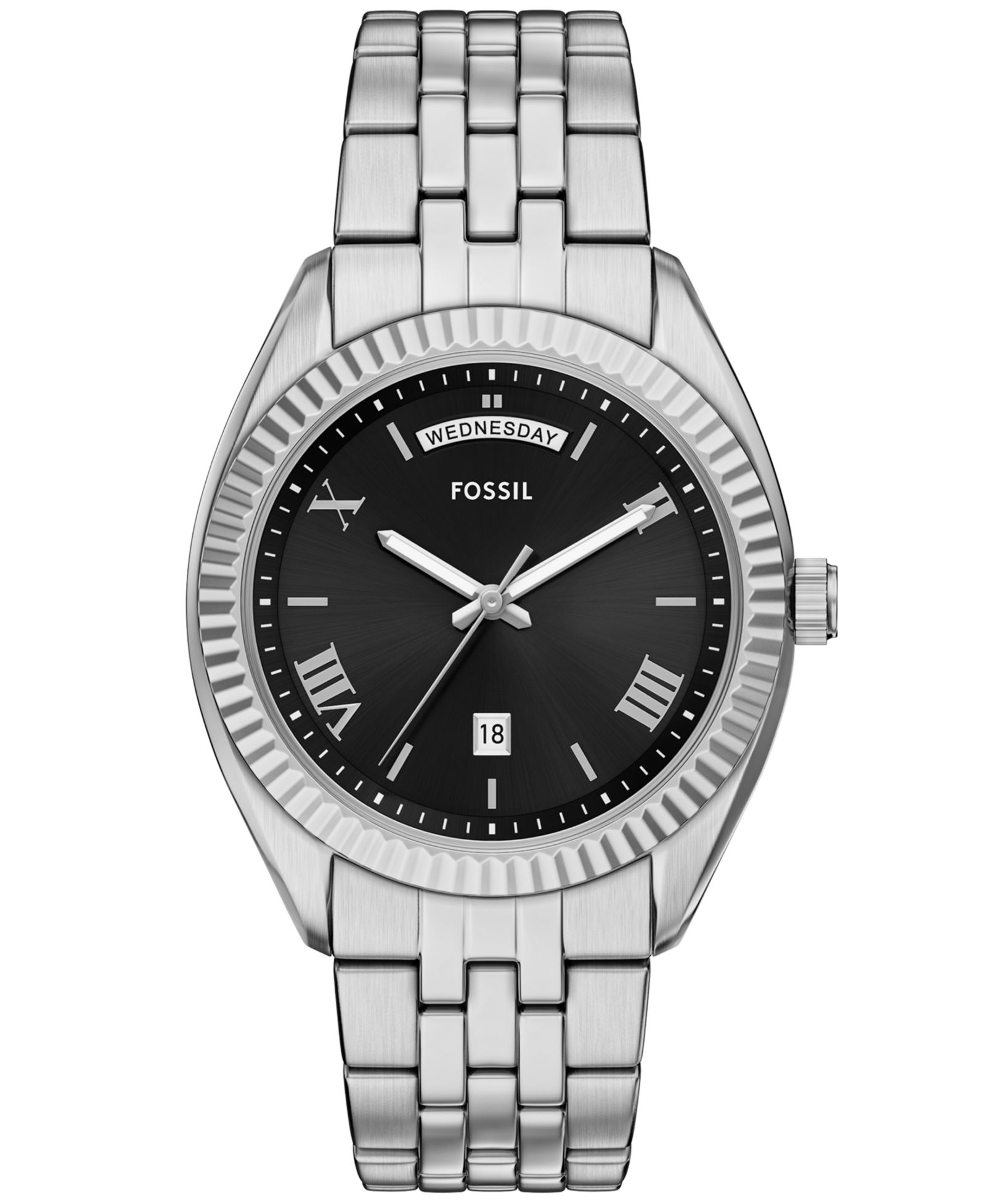 Часы Fossil Men's Campbell Three-Hand Day-Date Stainless Steel, 42mm