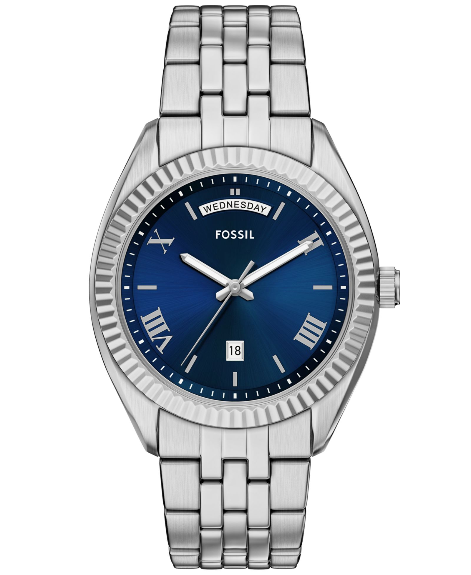 Часы Fossil Men's Campbell Three-Hand Day-Date Stainless Steel 42mm