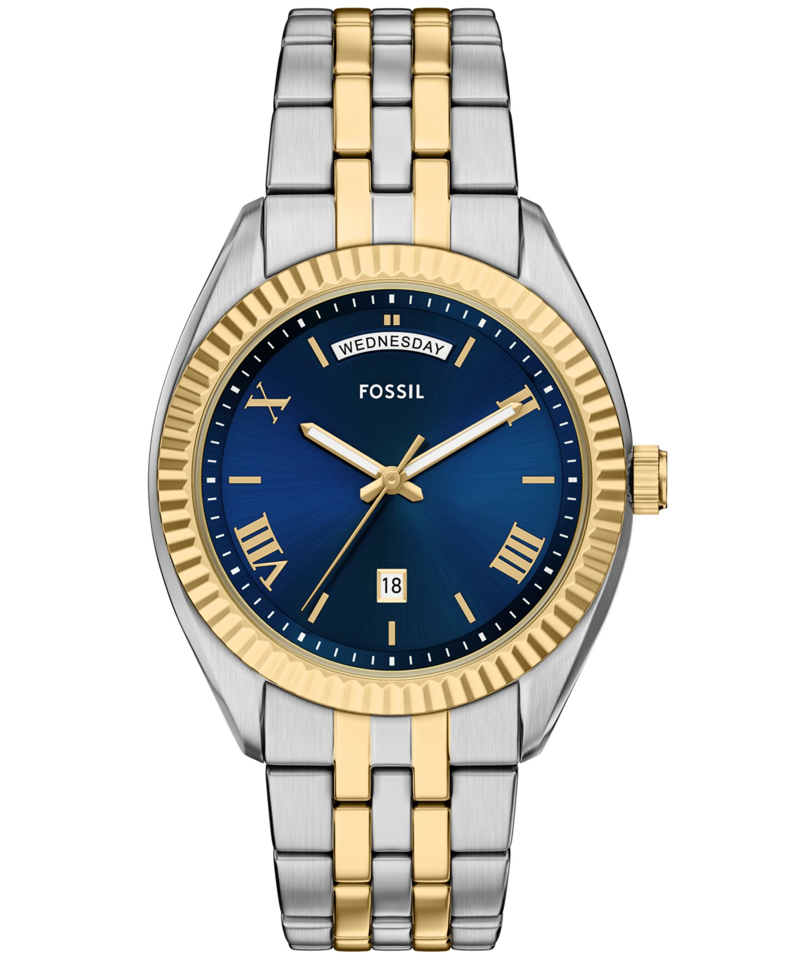 Fossil Мужские часы Campbell Three-Hand Day-Date двухцветные из нержавеющей стали, 42mm