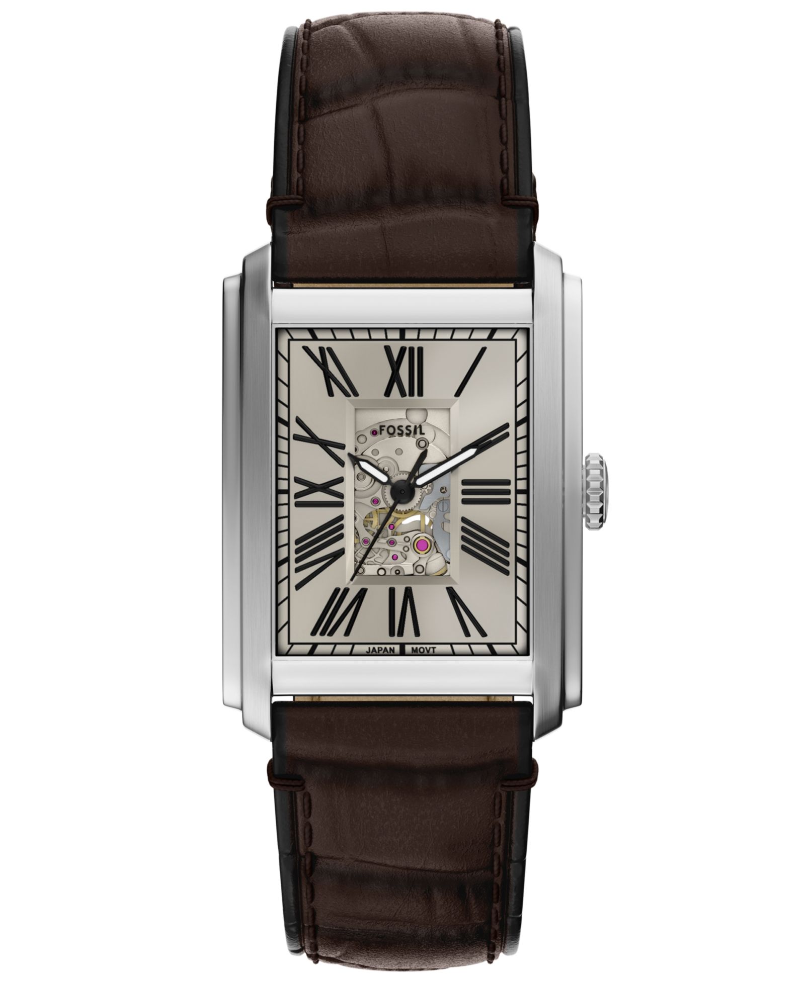 Часы Fossil Carraway Automatic, коричневая кожа, 30mm, Мужской