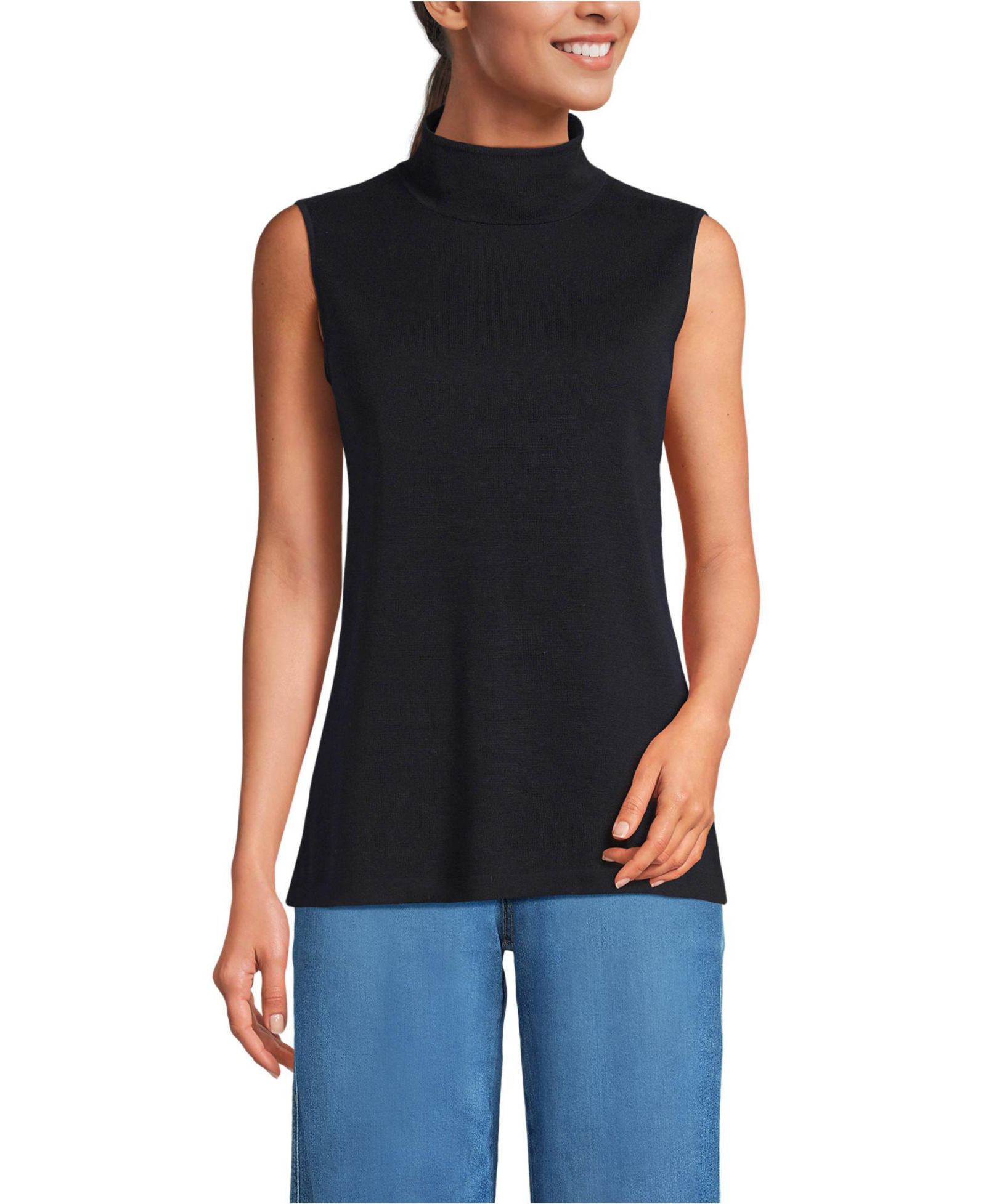 Lands' End Women's Fine Gauge Sleeveless Mock Sweater