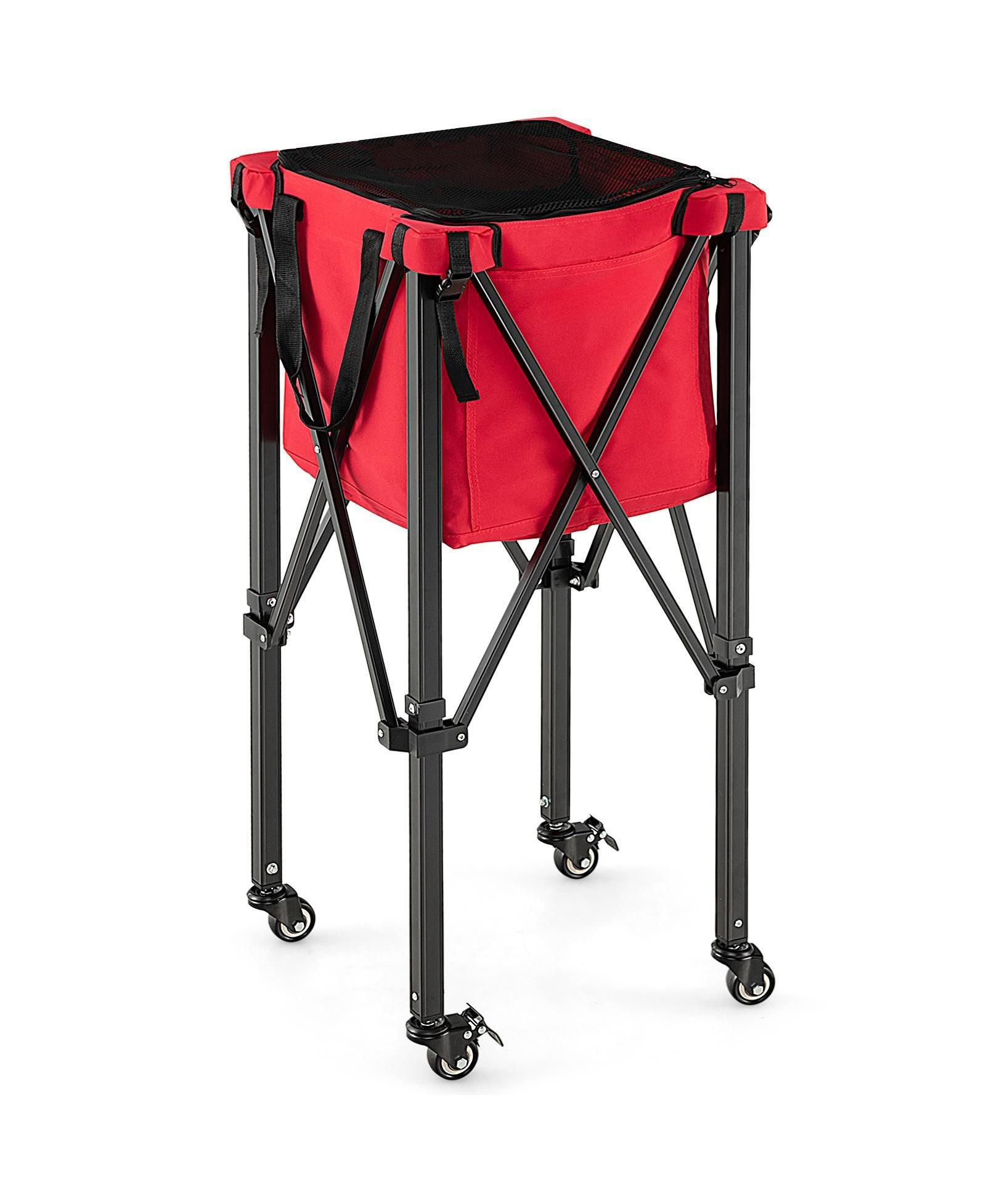 Lightweight Foldable Tennis Ball Teaching Cart with Wheels and Removable Bag