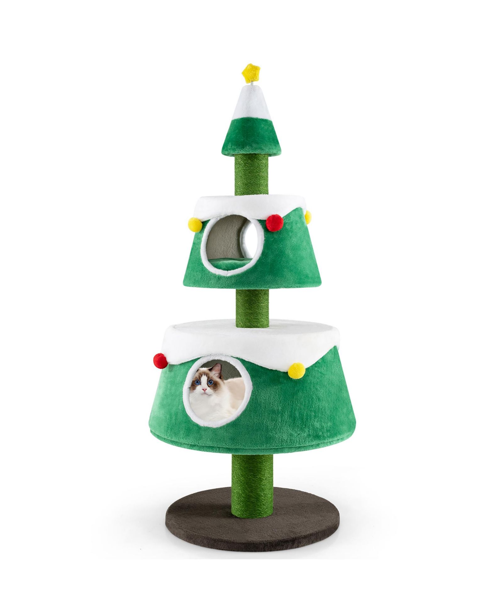 Gymax Christmas Cat Tree for Indoor Cats w/ 2 Condos Sisal Scratching Posts Spring Toy