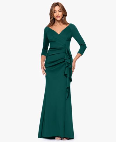 XSCAPE Women's 3/4-Sleeve Ruffle Long Dress