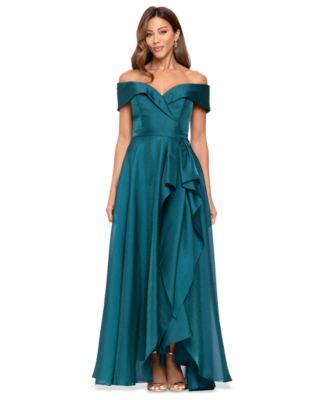 XSCAPE Women's Sweetheart Neck Off-The-Shoulder Ruffle Long Dress