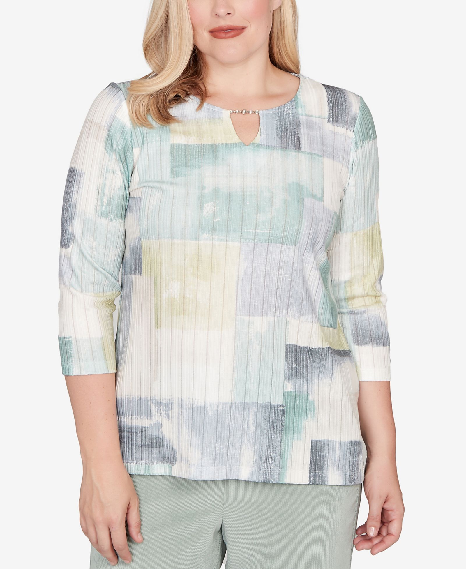 Alfred Dunner Petite Stockbridge Soft Colorblock Rib Texture Knit Top