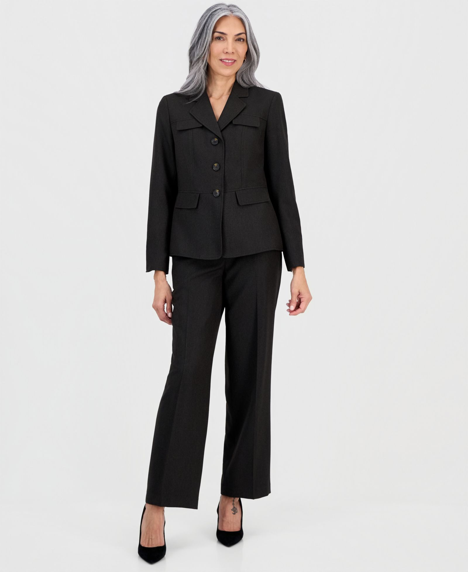Le Suit Women's Notch-Lapel Button-Front 2 Piece Pantsuit, Regular & Petites