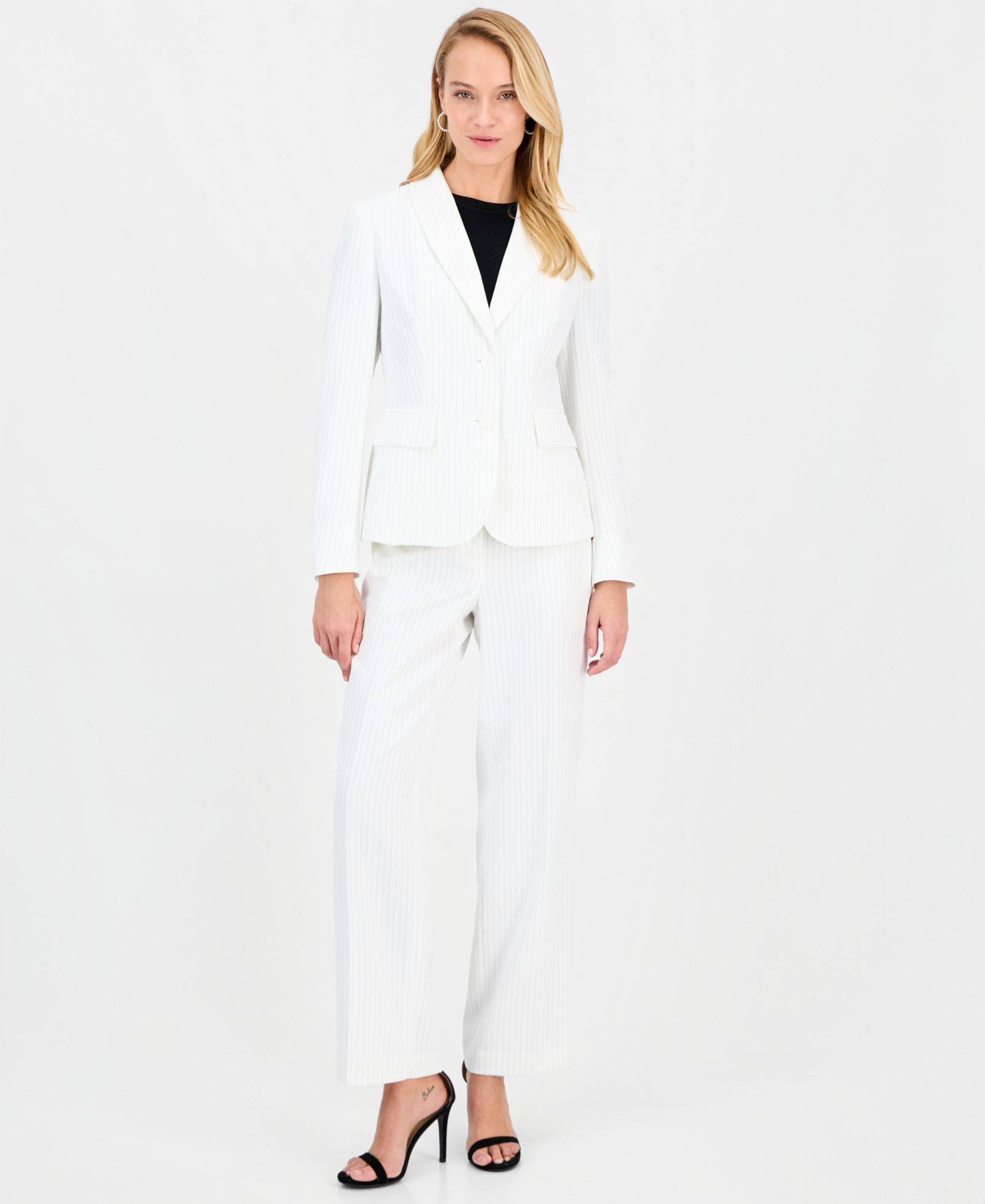 Le Suit Women's Pinstripe Shawl-Collar Mid-Rise 2 Piece Pantsuit
