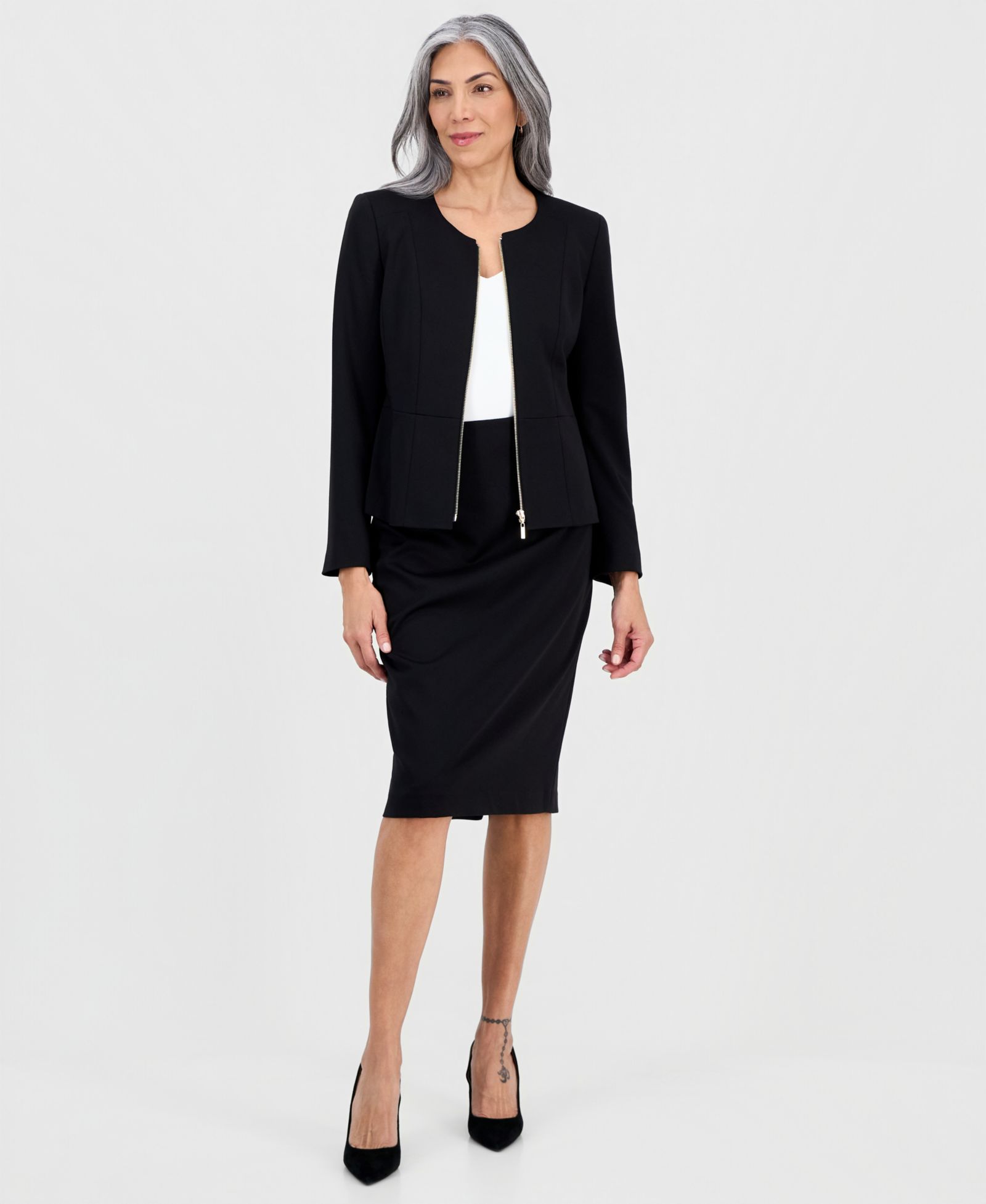 Женский костюм Le Suit Collarless Zip-Front Ponte 2 Piece Skirt
