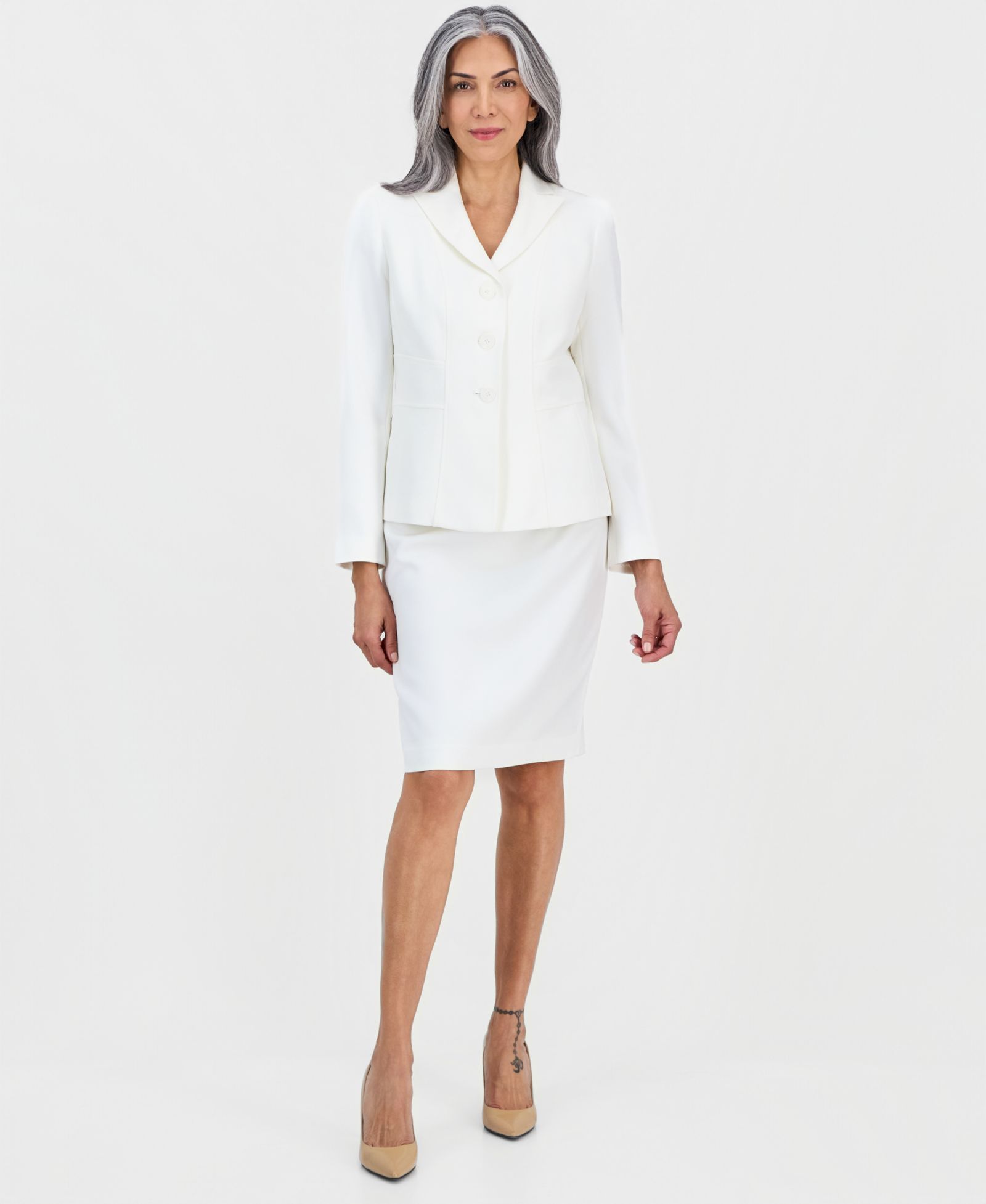 Le Suit Petite Women's Peak-Lapel Slim-Fit 2 Piece Skirt Suit