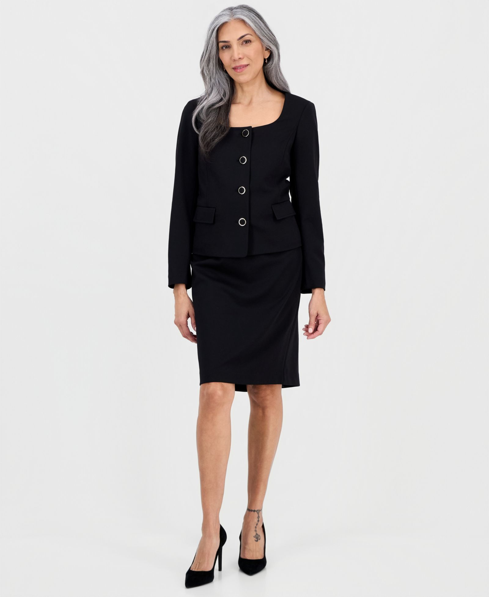 Женский костюм Le Suit Square-Neck Button-Front Ponte 2 Piece Skirt Suit