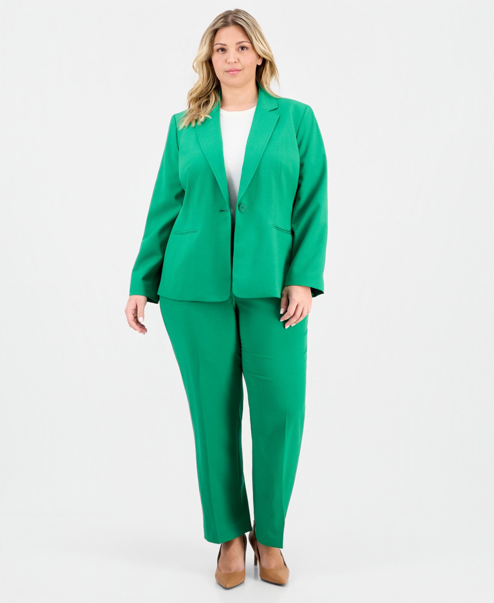 Le Suit Plus Size Notch-Lapel Mid-Rise 2 Piece Pantsuit