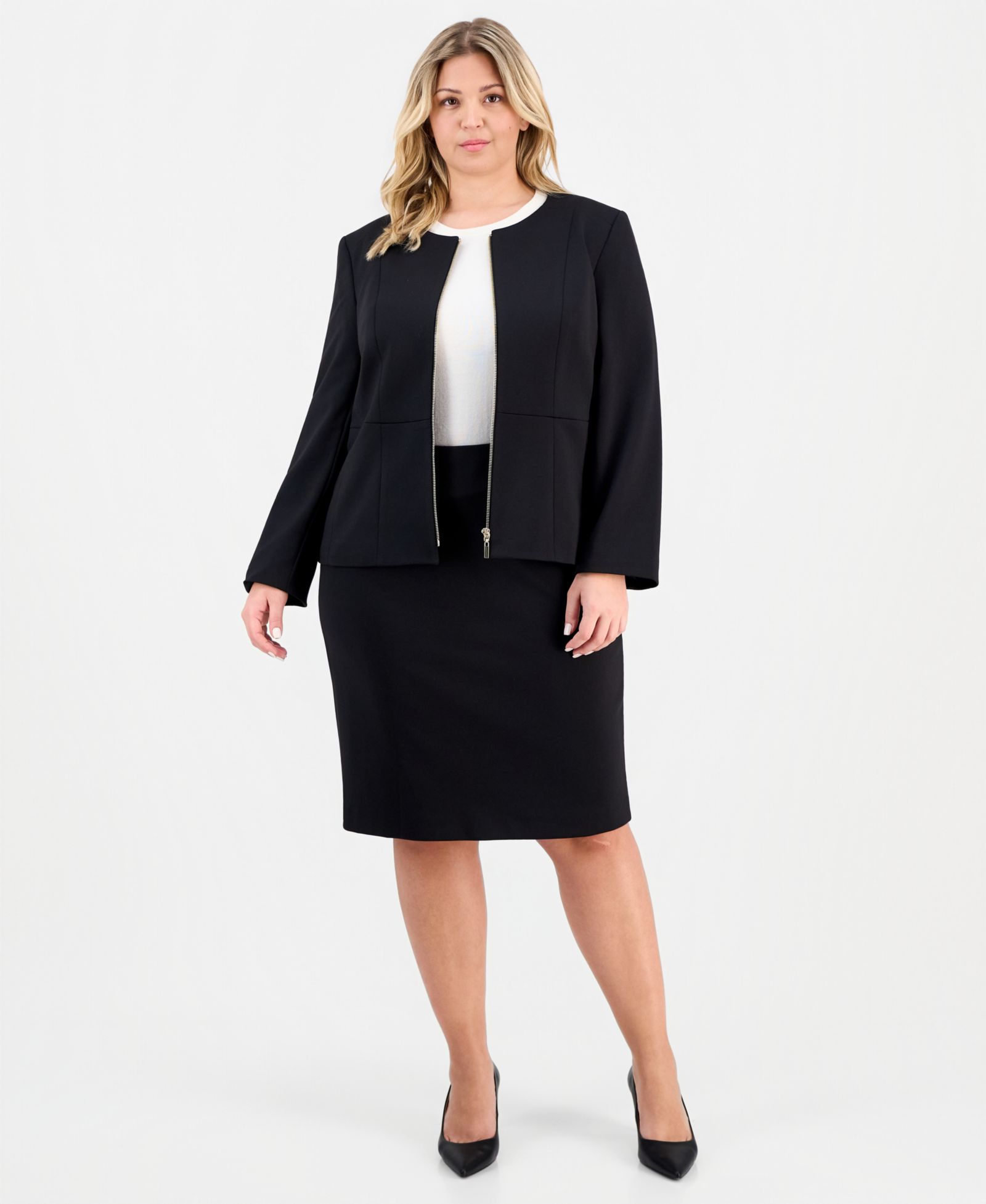 Костюм Le Suit Plus Size Zip-Front Ponte Jacket & Slim-Fit 2 Piece Skirt Suit