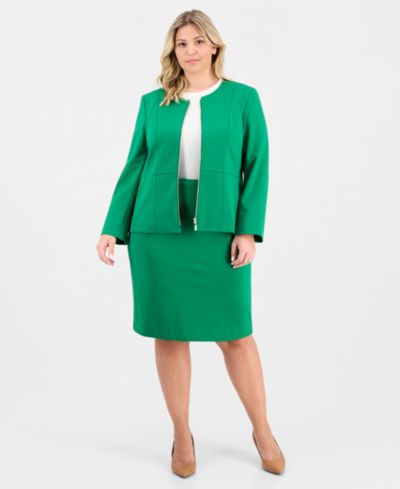 Le Suit Plus Size Zip-Front Ponte Jacket & Slim-Fit 2 Piece Skirt Suit