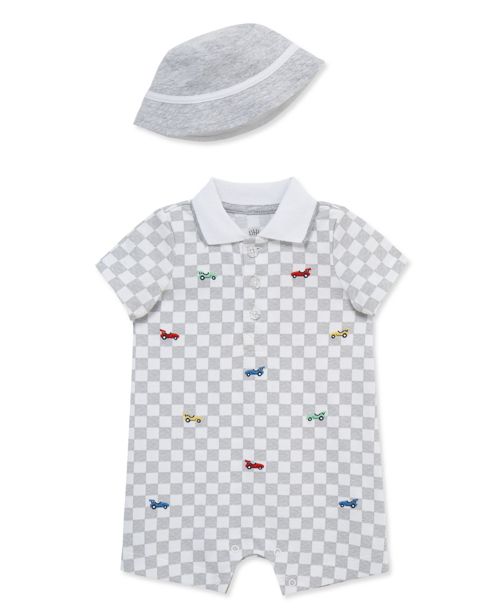 Комплект Little Me Baby Girls' Race Car Romper & Hat, 2-Piece Set