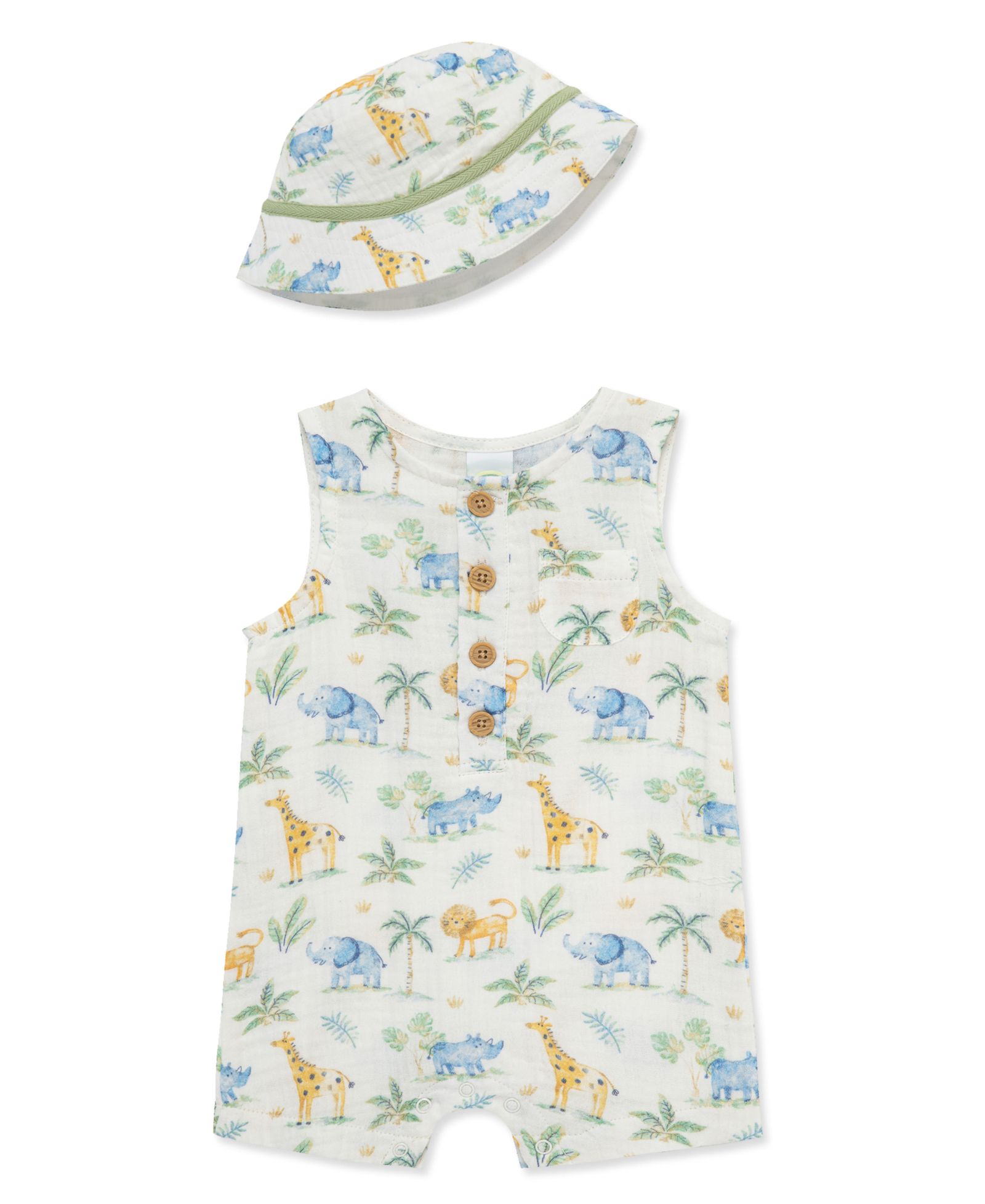 Little Me Baby Boys' Jungle Sleeveless Romper and Hat, 2-Piece Set