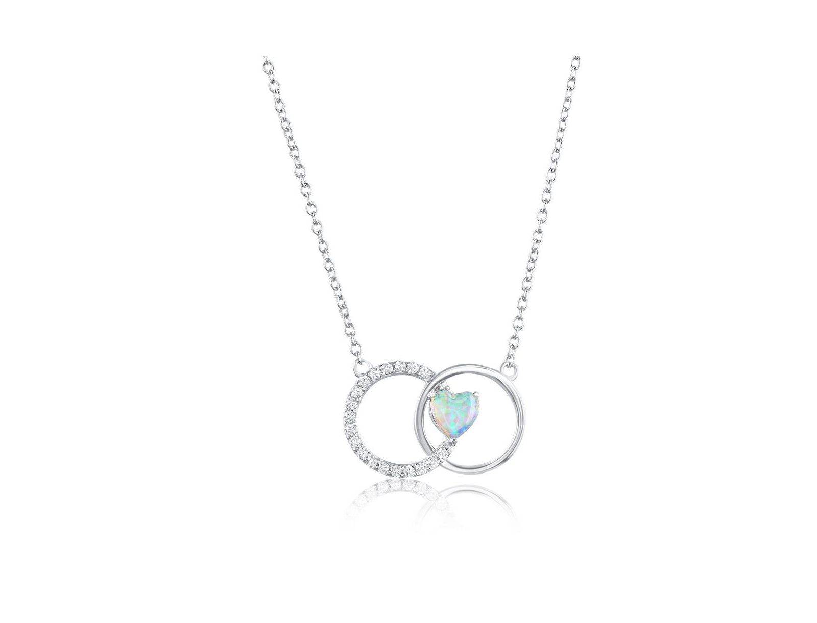 Ожерелье Caribbean Treasures Sterling, Opal Heart, Polished & CZ Circle Necklace