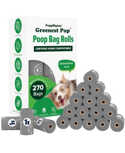 Compostable Dog Poop Bags, 270 Bags, Charcoal Gray