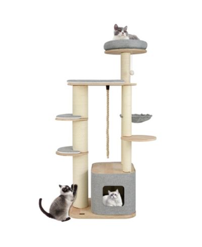 Gymax 63'' Tall Modern Cat Tree w/ Perch Condo Hammock 5.6'' Scratching Posts