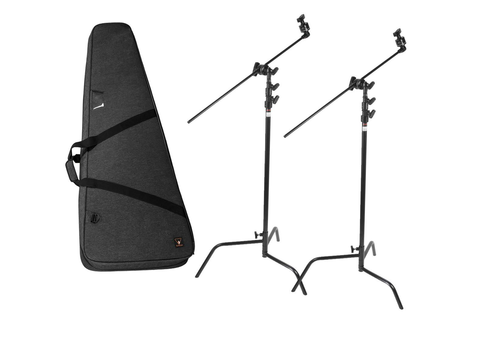 Matthews 40" C+ Stand with Sliding Leg, Grip Head and Arm, Black, 2-Pack, Bundle with Slinger L7 BigBag 2 Durable Case