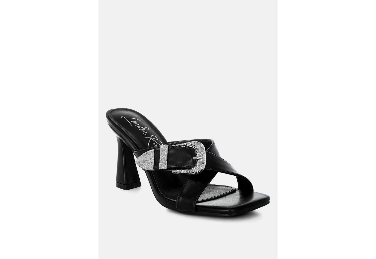London Rag Women's Mohaya Engraved Metallic Buckle Sandals