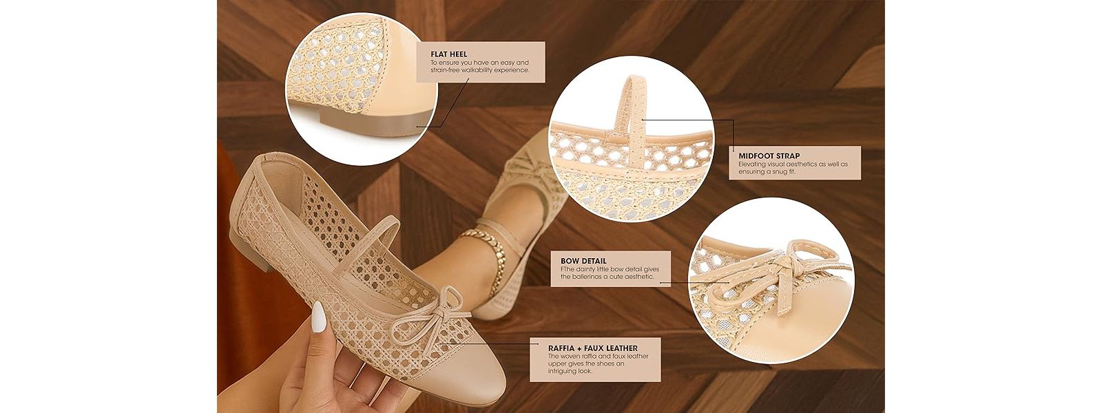 London Rag Women's Omela Woven Bow Detail Ballerinas