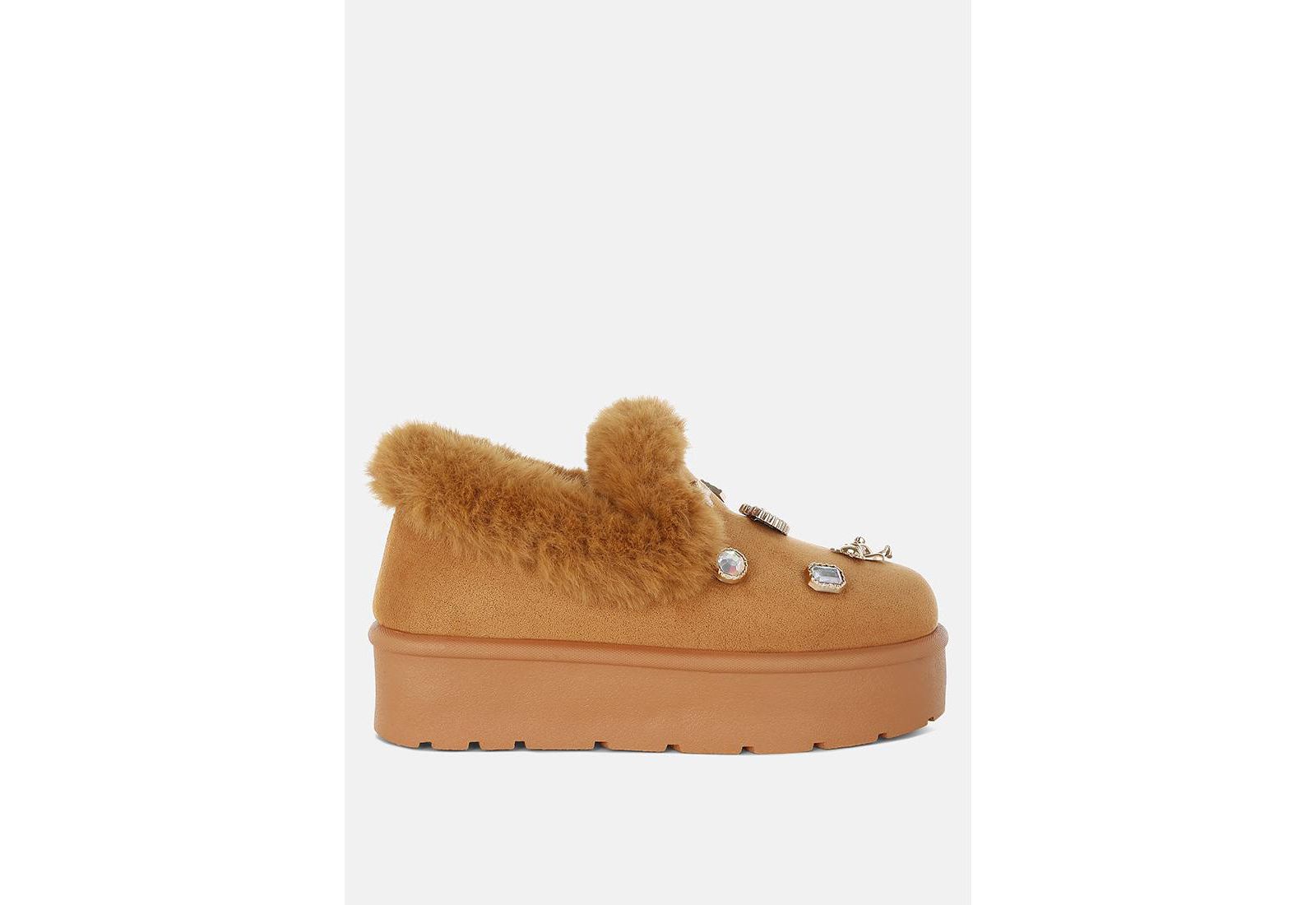 London Rag Womens Zeta Charm Detail Slip On Snow Boots
