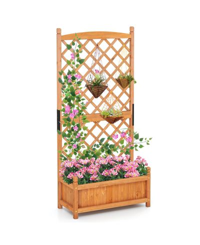 Gymax 28''x 13''x 60''Tall Raised Garden Bed w/ Diamond Lattice Trellis Drainage Holes Outdoor