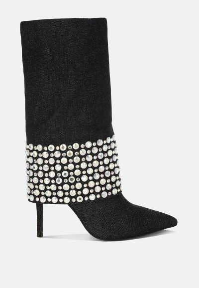 London Rag Womens BASSO Party Diamante Studded Stiletto Boots