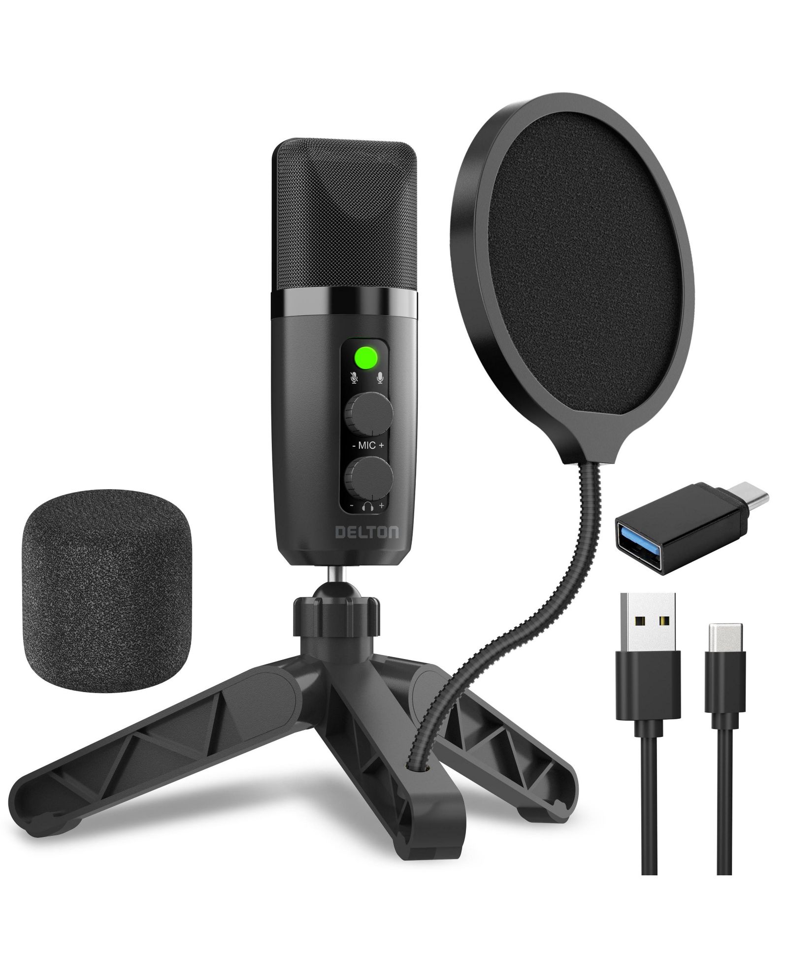 Конденсаторный микрофон Delton U3000 USB с RGB подсветкой для Windows, Mac и Chrome OS