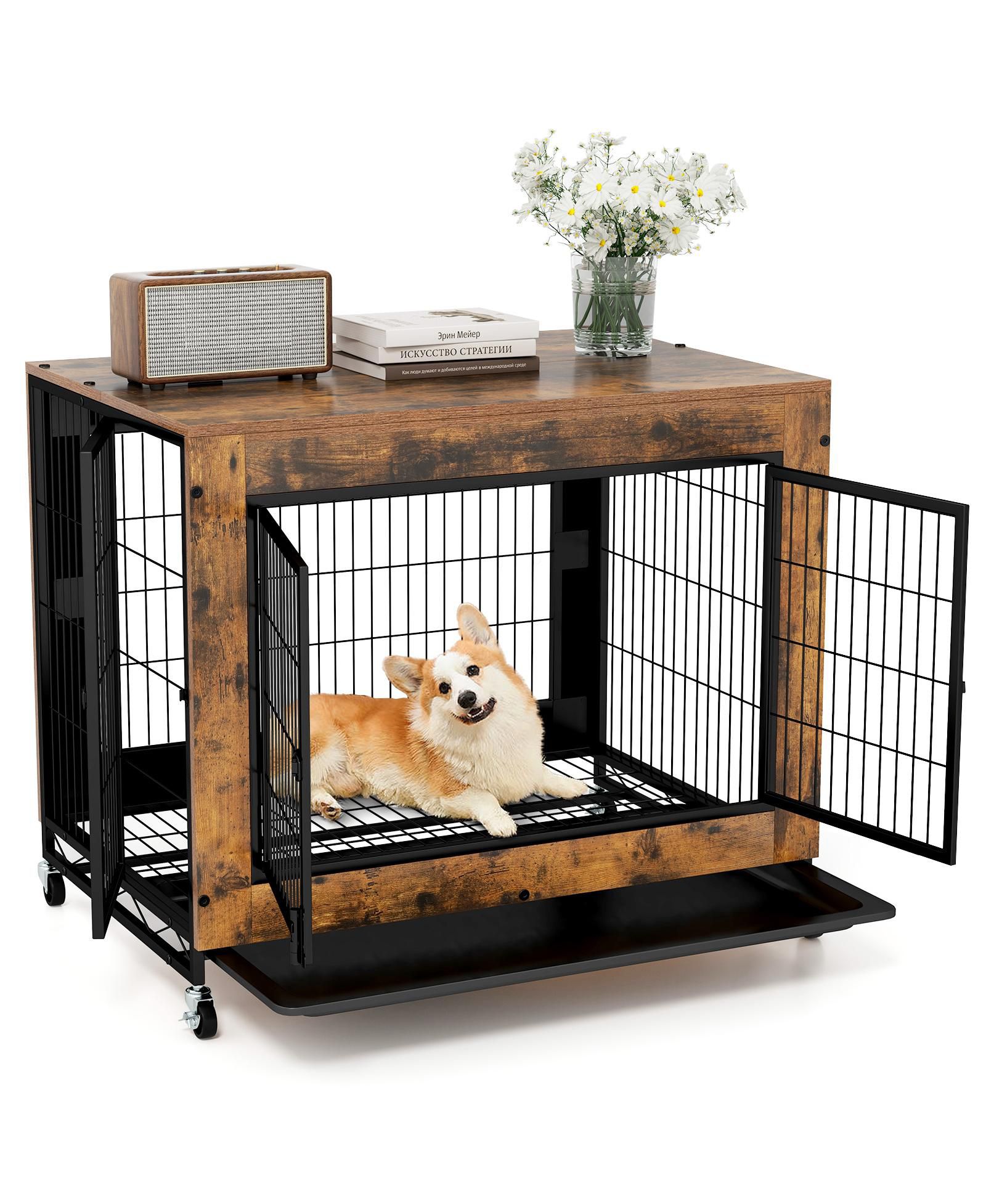 Клетка для собак Gymax Dog Crate Furniture Industrial Dog Kennel w/ Flip-up Top Decorative Pet House