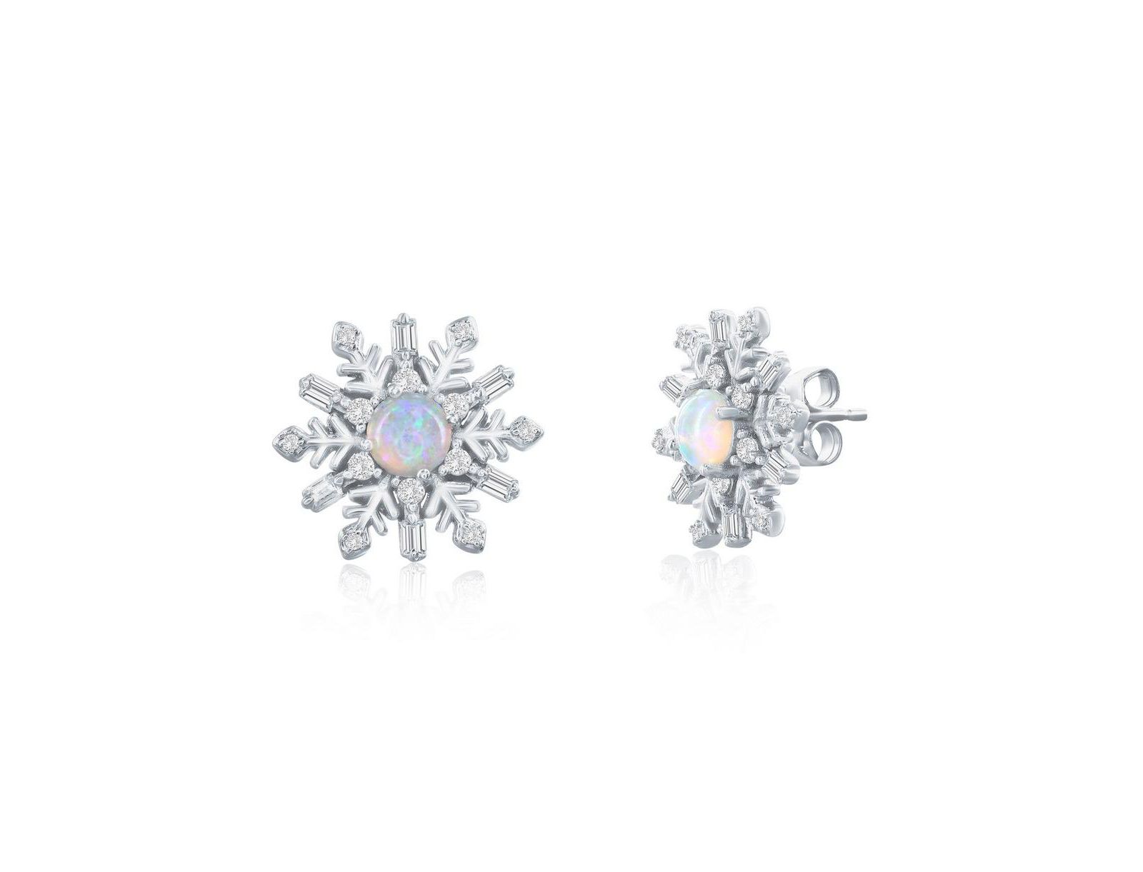Серьги-гвоздики Sterling, Opal & CZ Snowflake