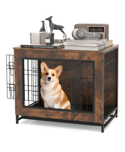 Gymax Industrial Dog Crate Furniture Heavy-duty Kennel Cage w/ 3 Chew-proof Walls Large