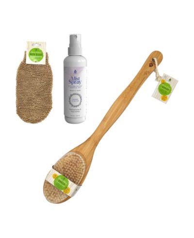 Pursonic Lavender & Sea Salt Mist Spray + Sisal Hemp Exfoliating Gloves + Bamboo Bath Body Brush Bundle