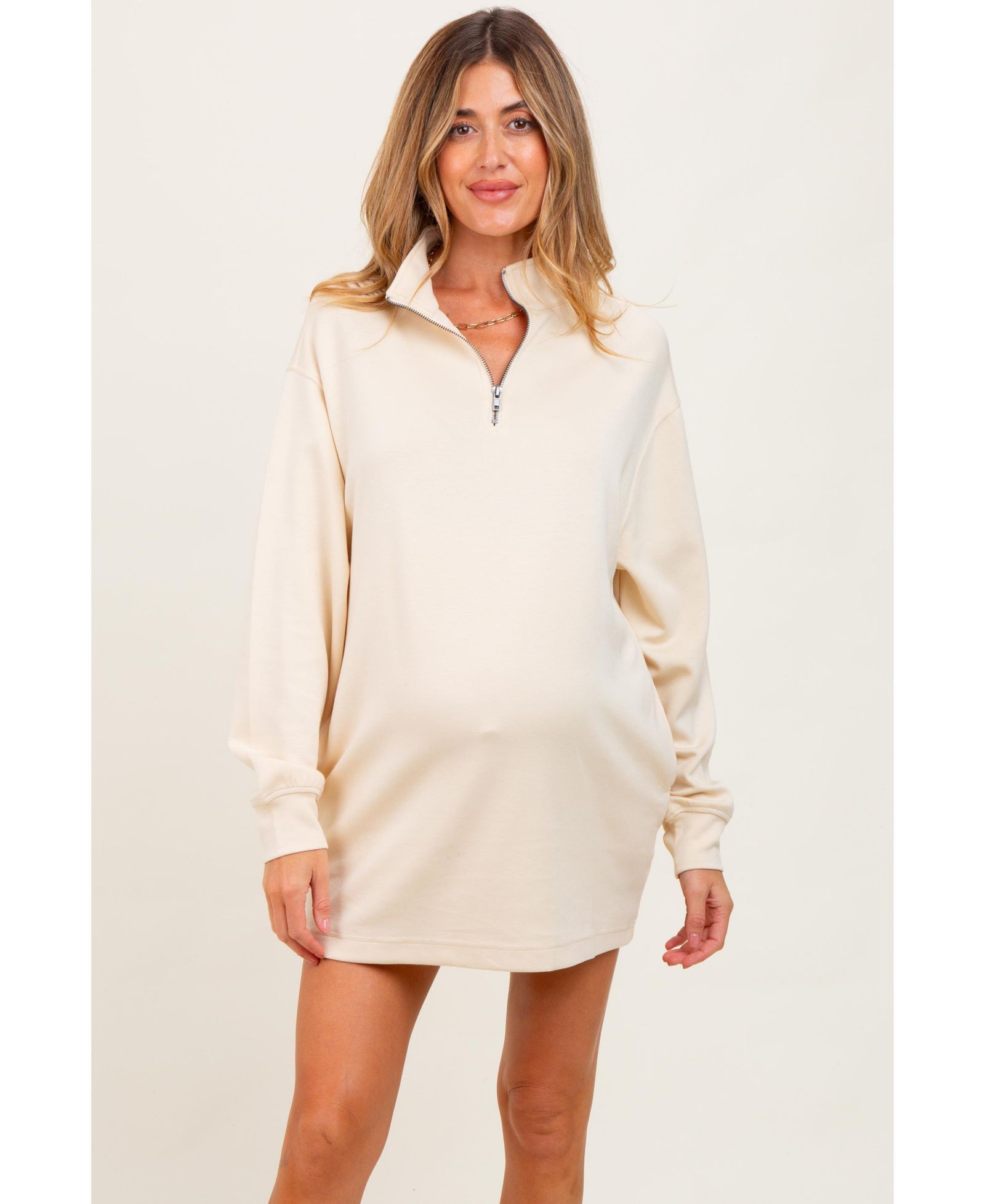 Женское мини-платье Pinkblush Maternity Cream Half Zip Long Sleeve