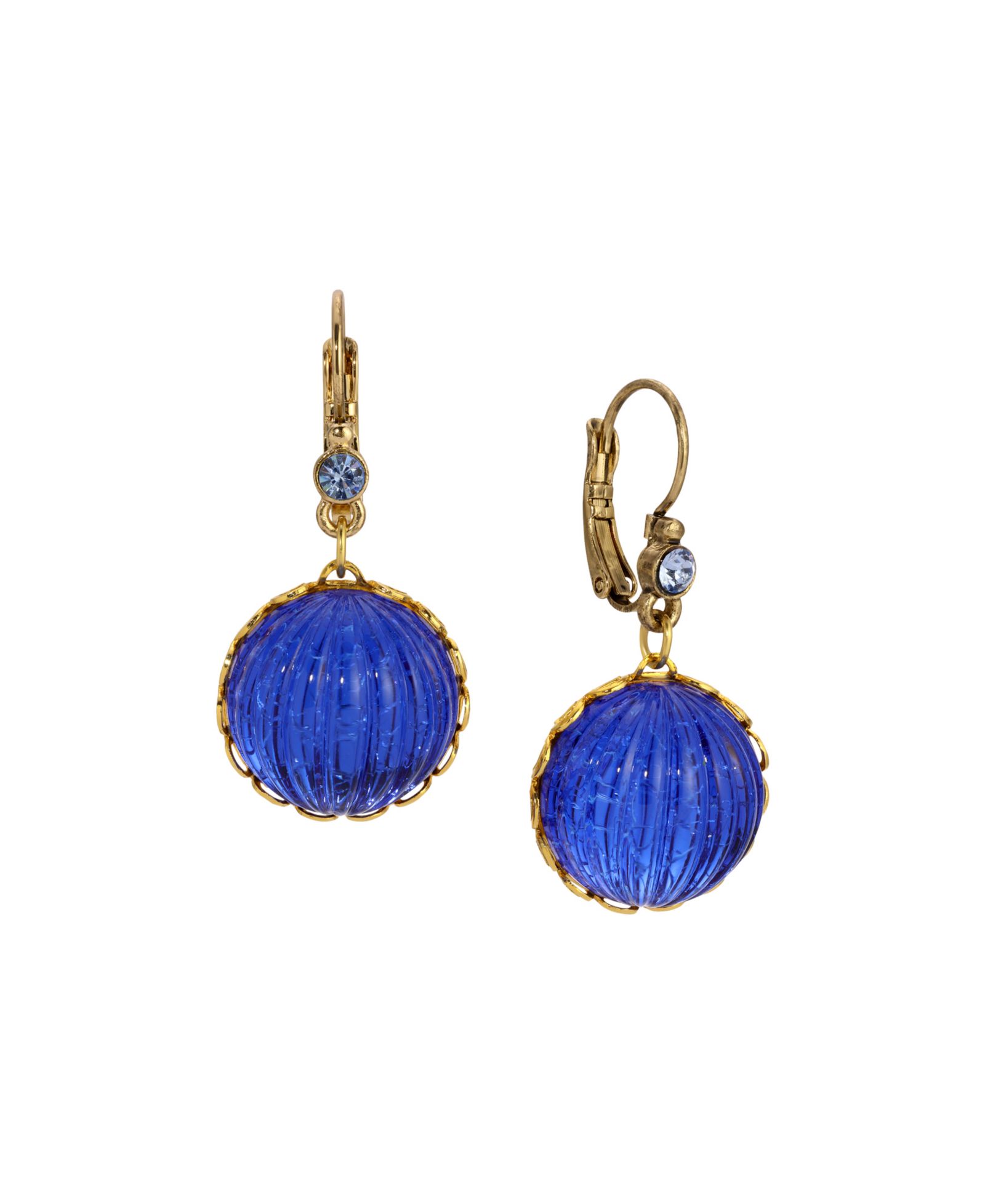 2028 Round Blue Ribbed Crystal Earring