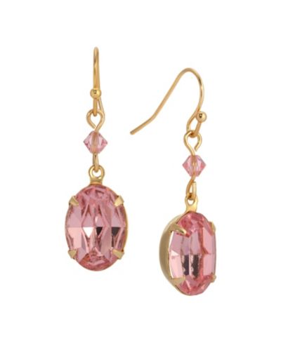 2028 Gold Tone Pink Oval Crystal Earrings