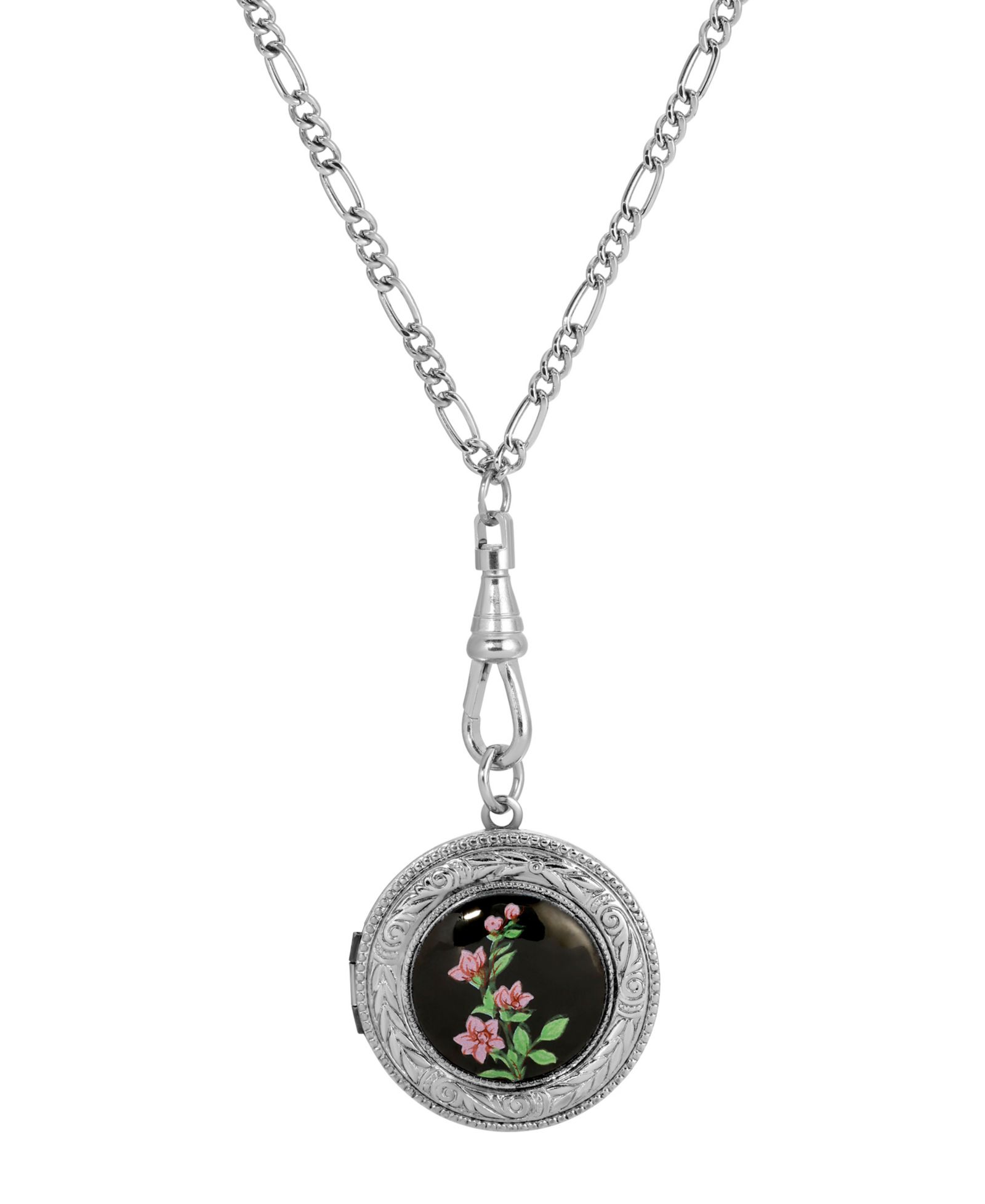 2028 Black Floral Decal Locket Necklace